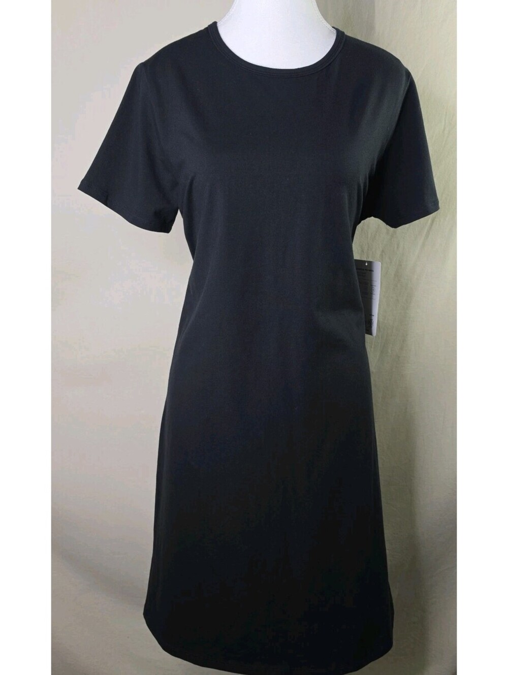 Athleta Essential Tee Dress Black Supima Cotton Stretch Short Sleeve Mini - L